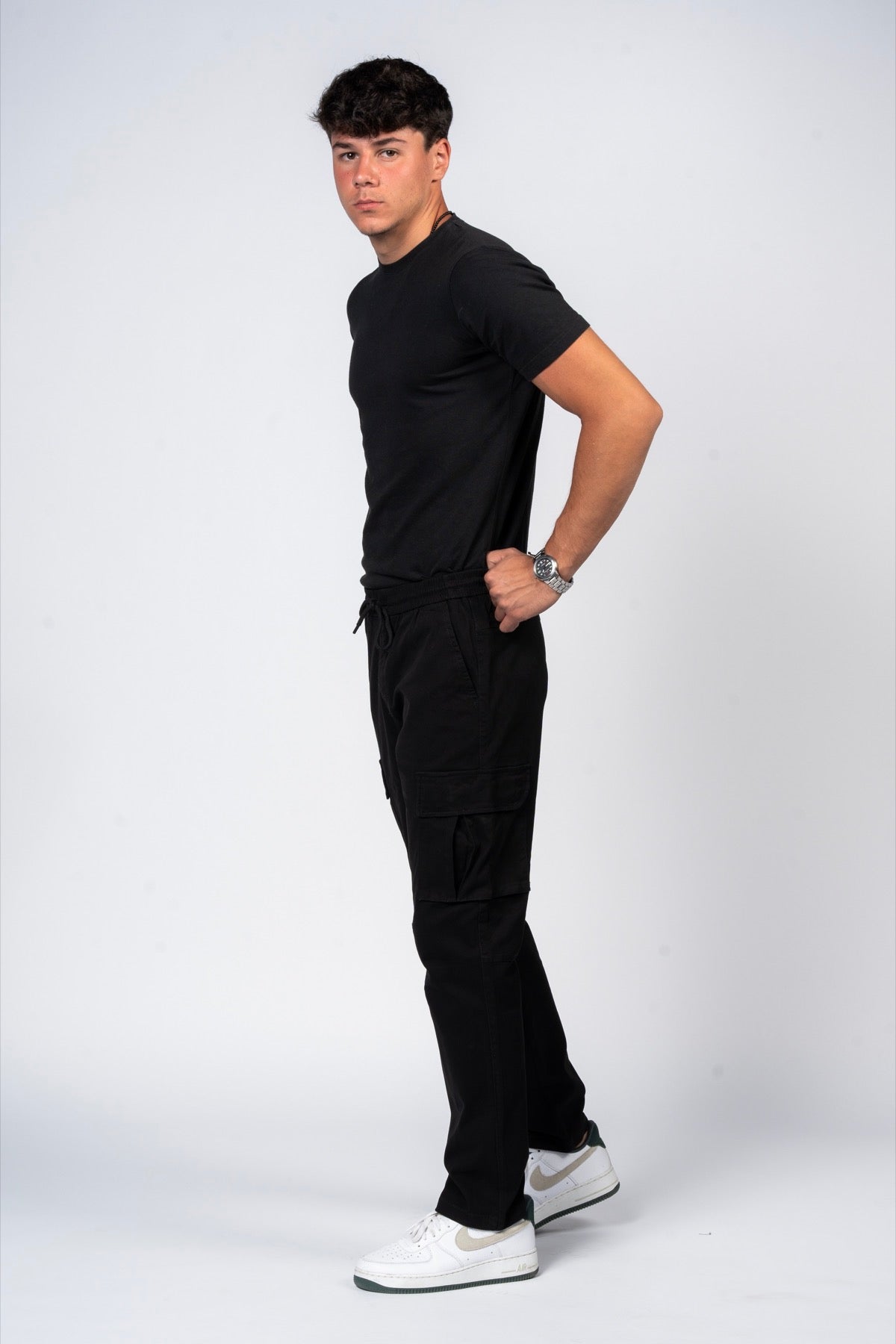 JEANSPRO Cotton Stretch Straight Slim Cargo Pants - Black Color