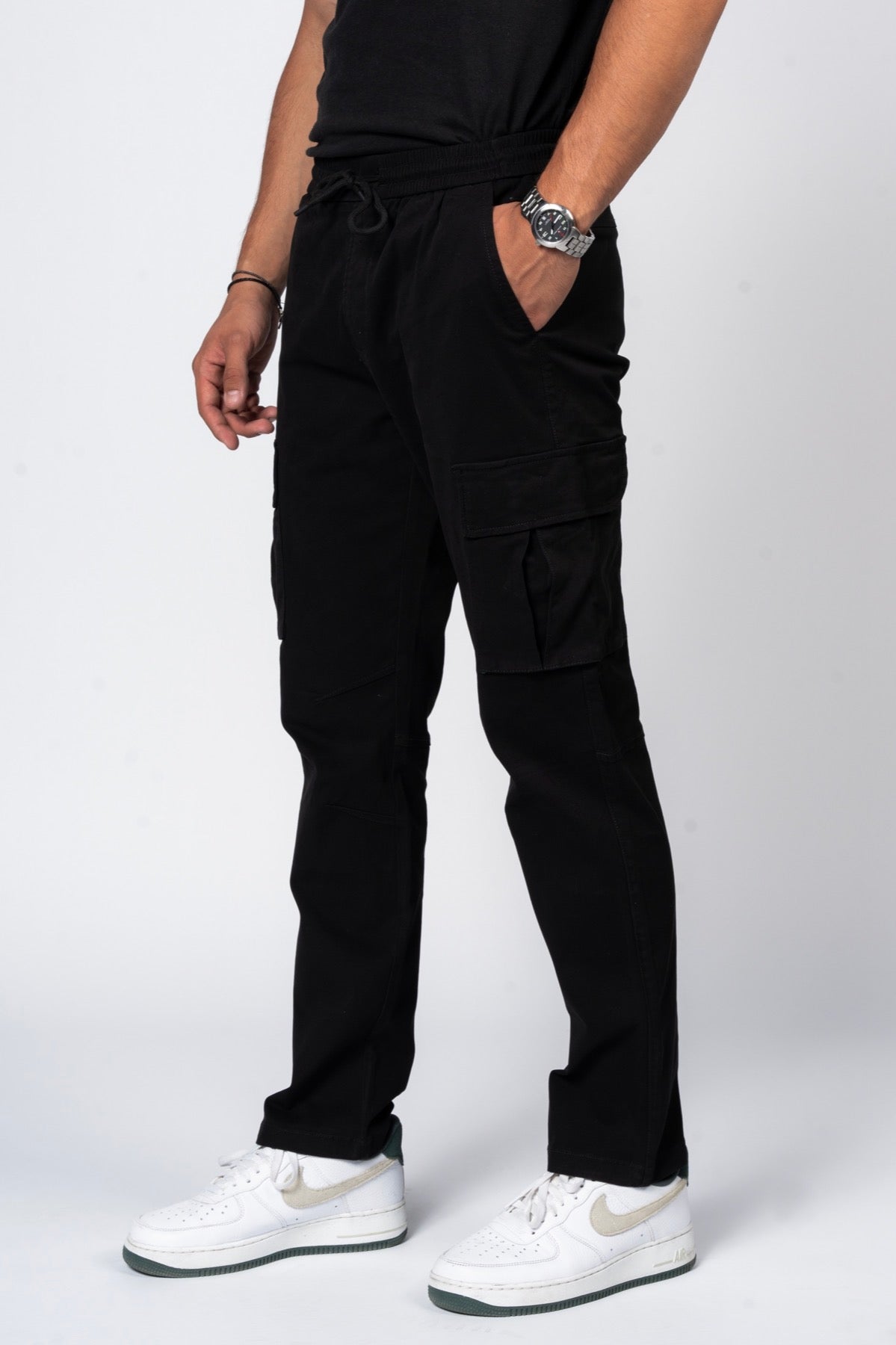 JEANSPRO Cotton Stretch Straight Slim Cargo Pants - Black Color