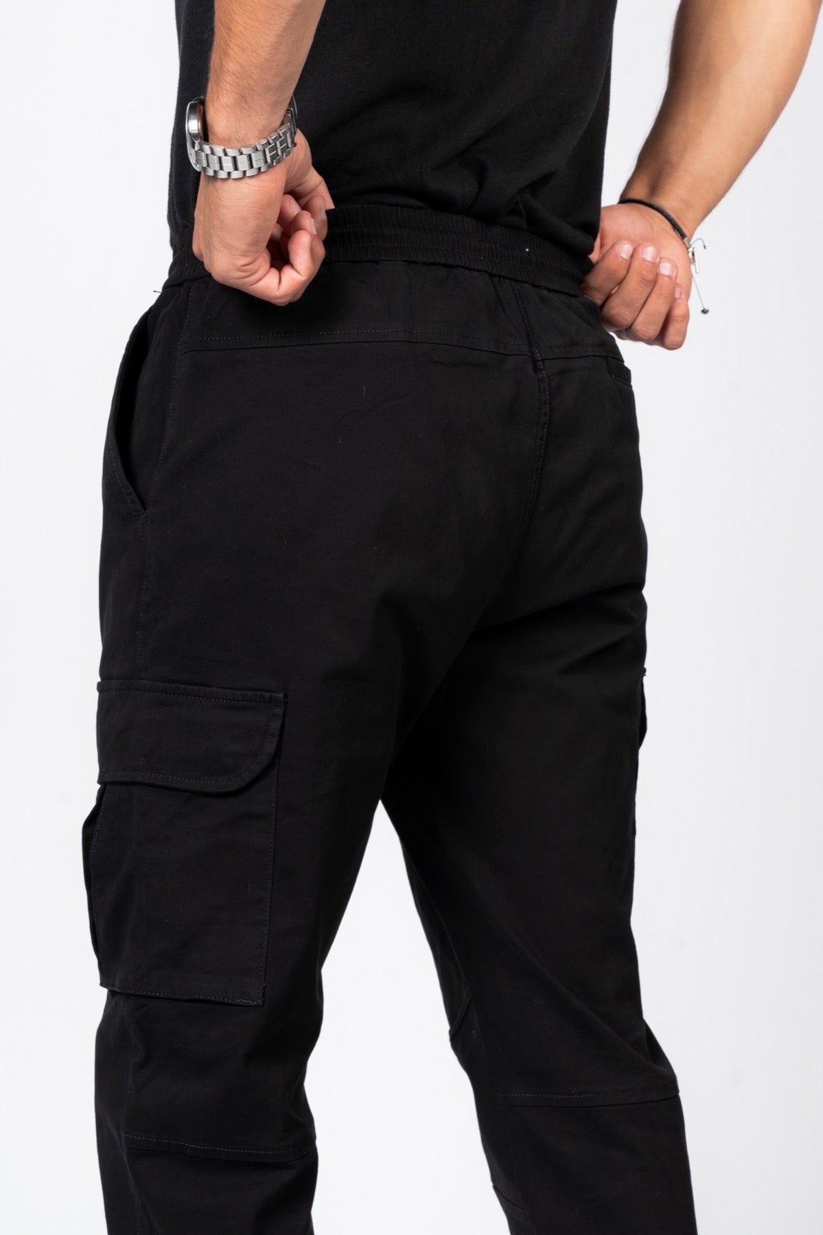 JEANSPRO Cotton Stretch Straight Slim Cargo Pants - Black Color