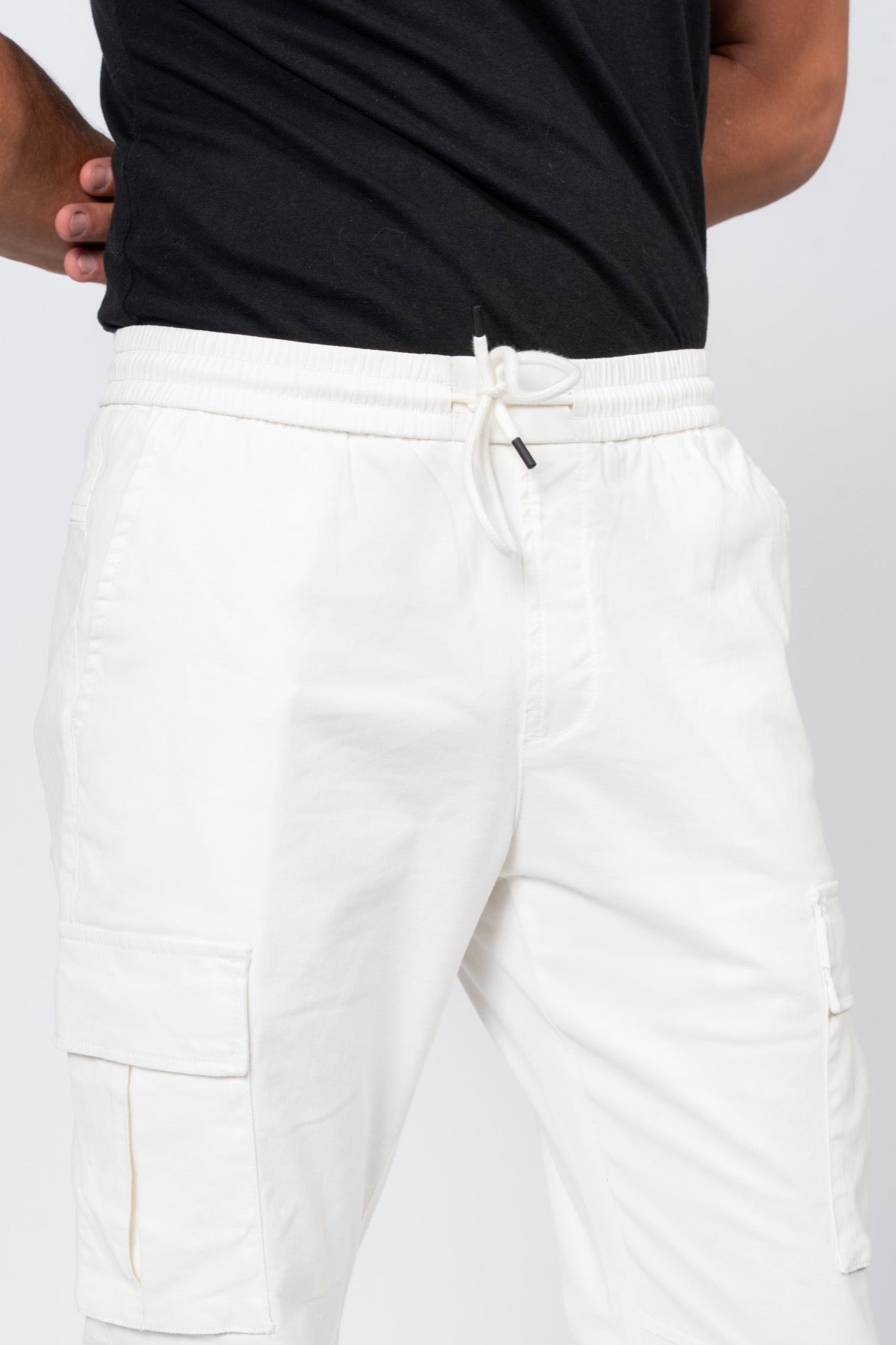 JEANSPRO Cotton Stretch Straight Slim Cargo Pants - Off White Color