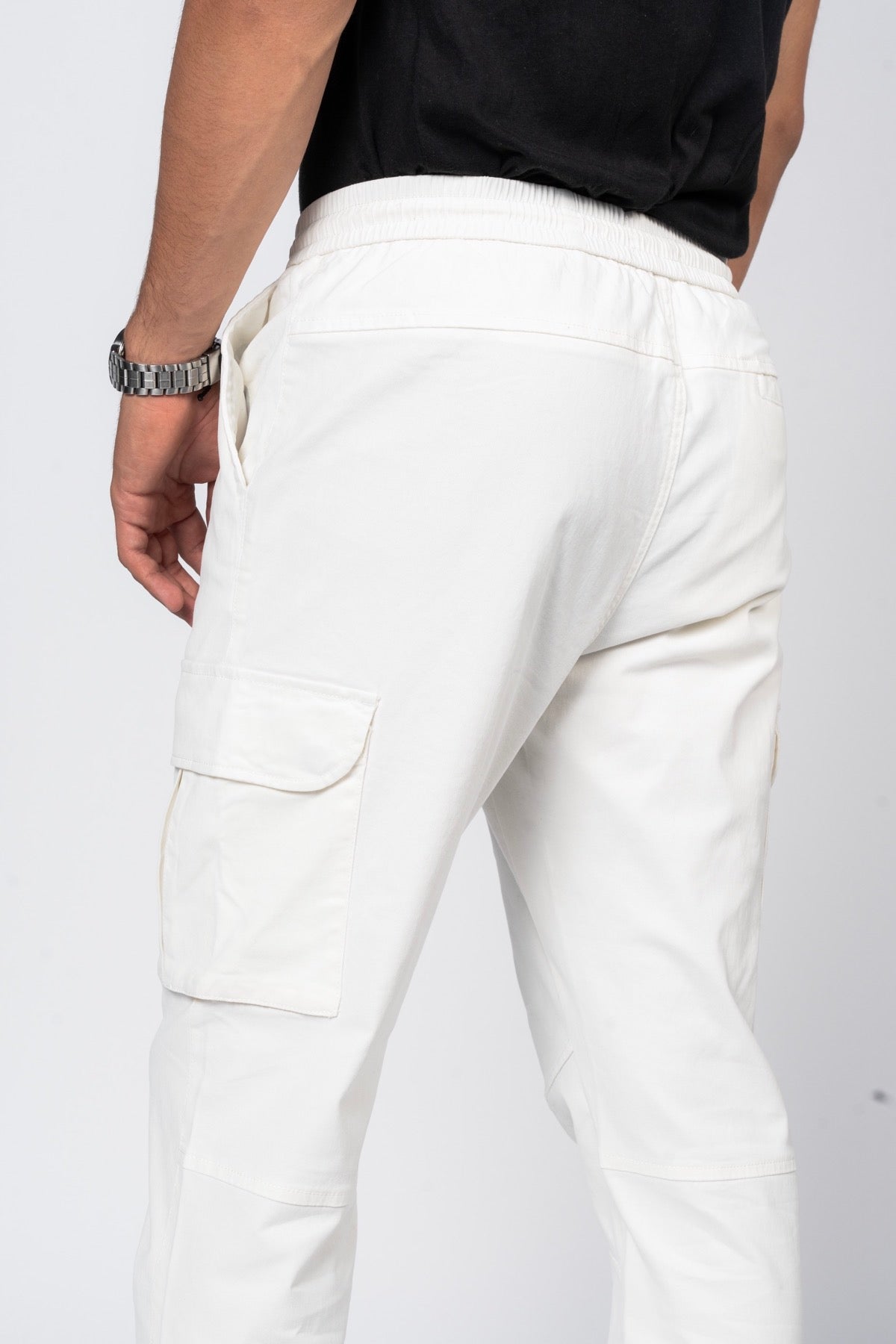 JEANSPRO Cotton Stretch Straight Slim Cargo Pants - Off White Color