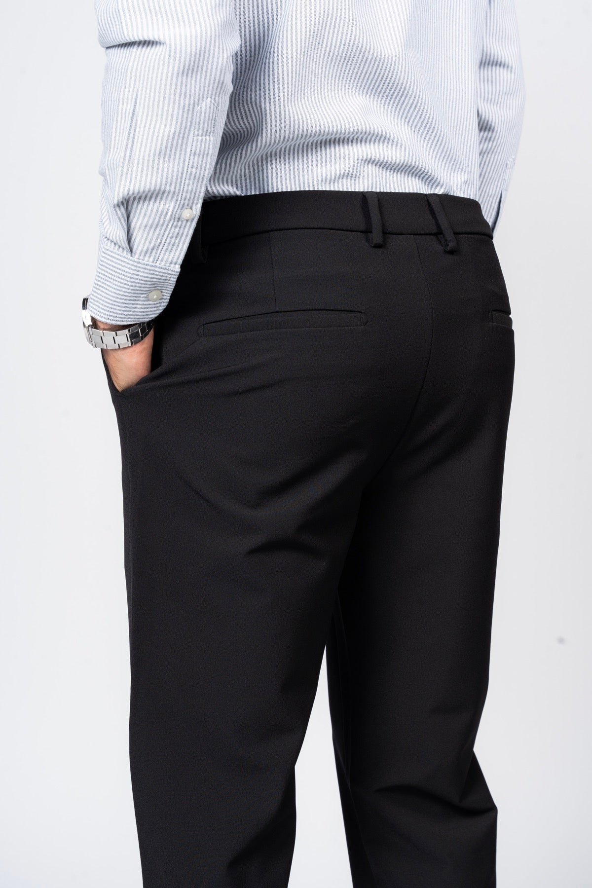 JEANSPRO Stretch Nylon Straight Slim Button Closure Pants - Black Color