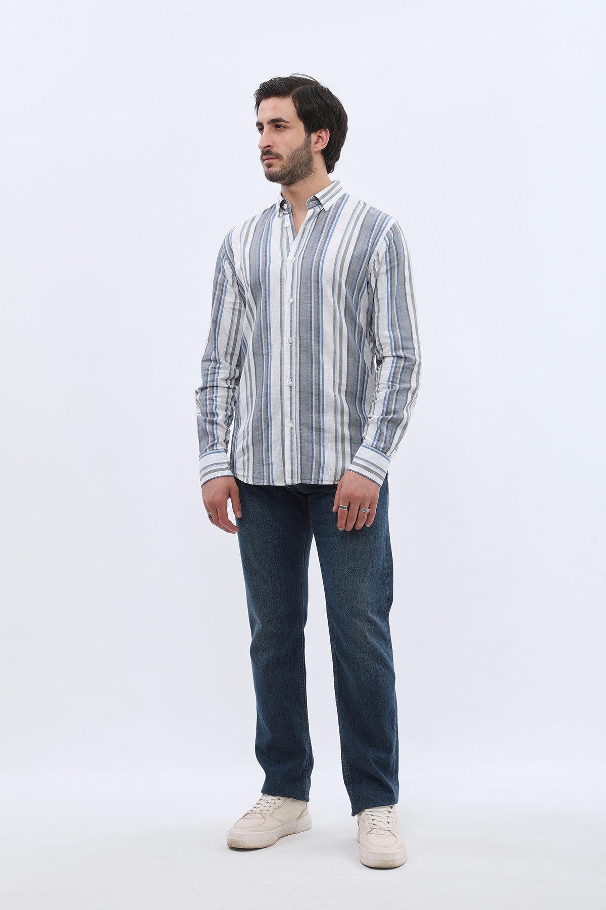 SHIRTPRO Cotton Regular Fit Long Sleeve Button-Down Collar Shirt in Navy Color with a Stripes Pattern