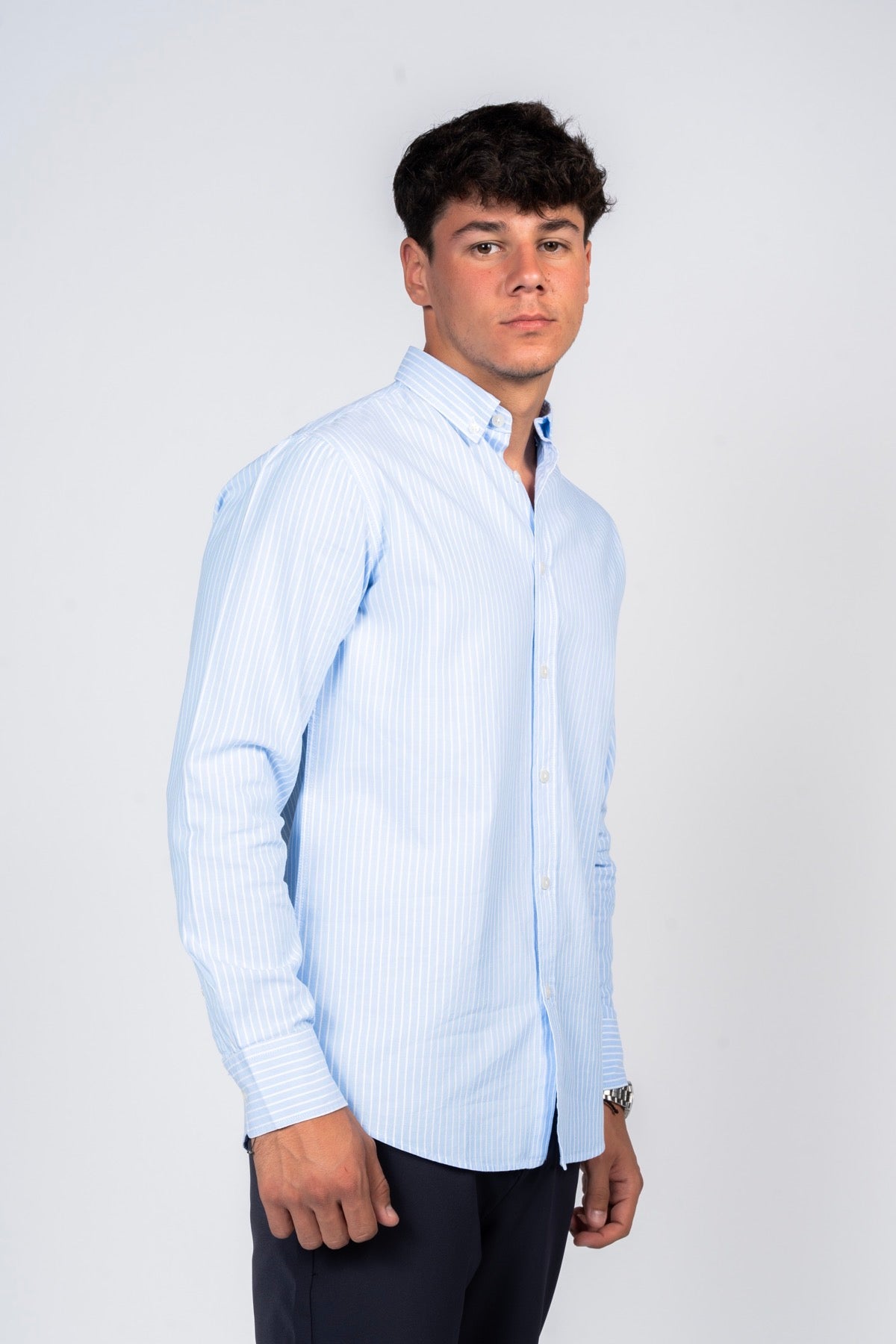 DNM UNITED Smart Fit Long Sleeve Button-Down Shirt - Blue Stripes