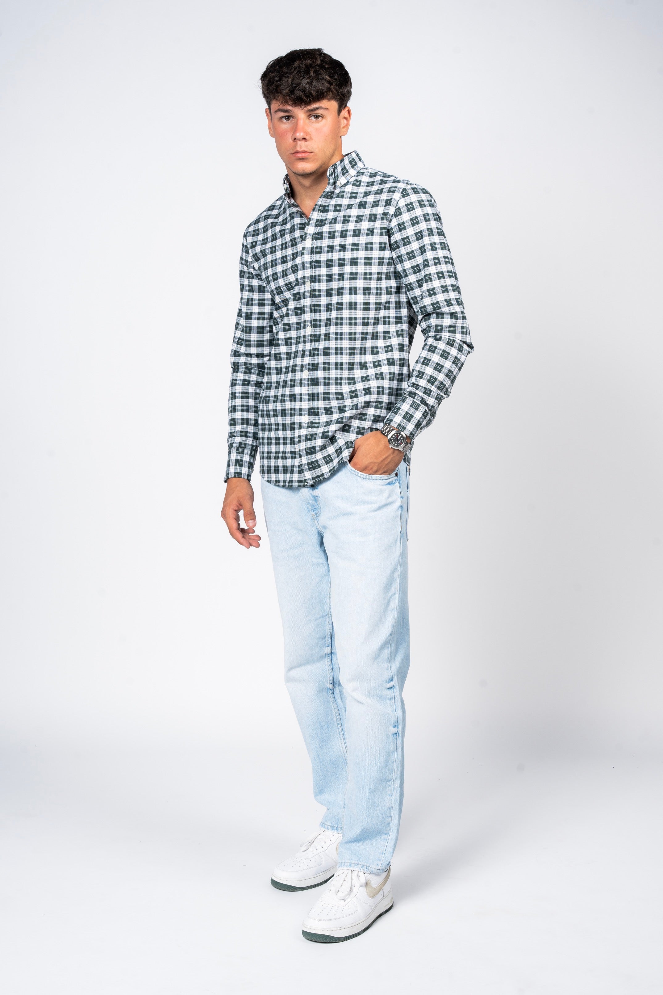 قميص SHIRTS PRO من القطن بأكمام طويلة وقصّة أنيقة وأزرار - Pine Grove Checked