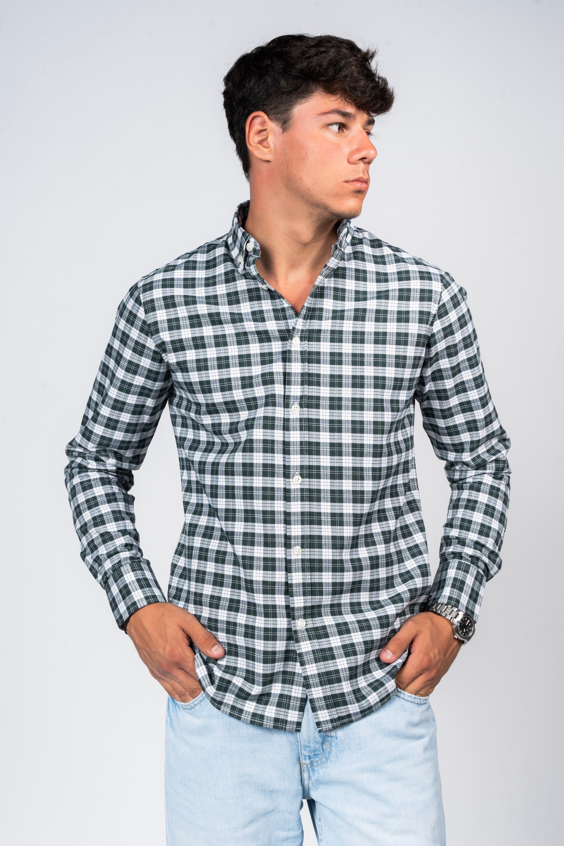 قميص SHIRTS PRO من القطن بأكمام طويلة وقصّة أنيقة وأزرار - Pine Grove Checked