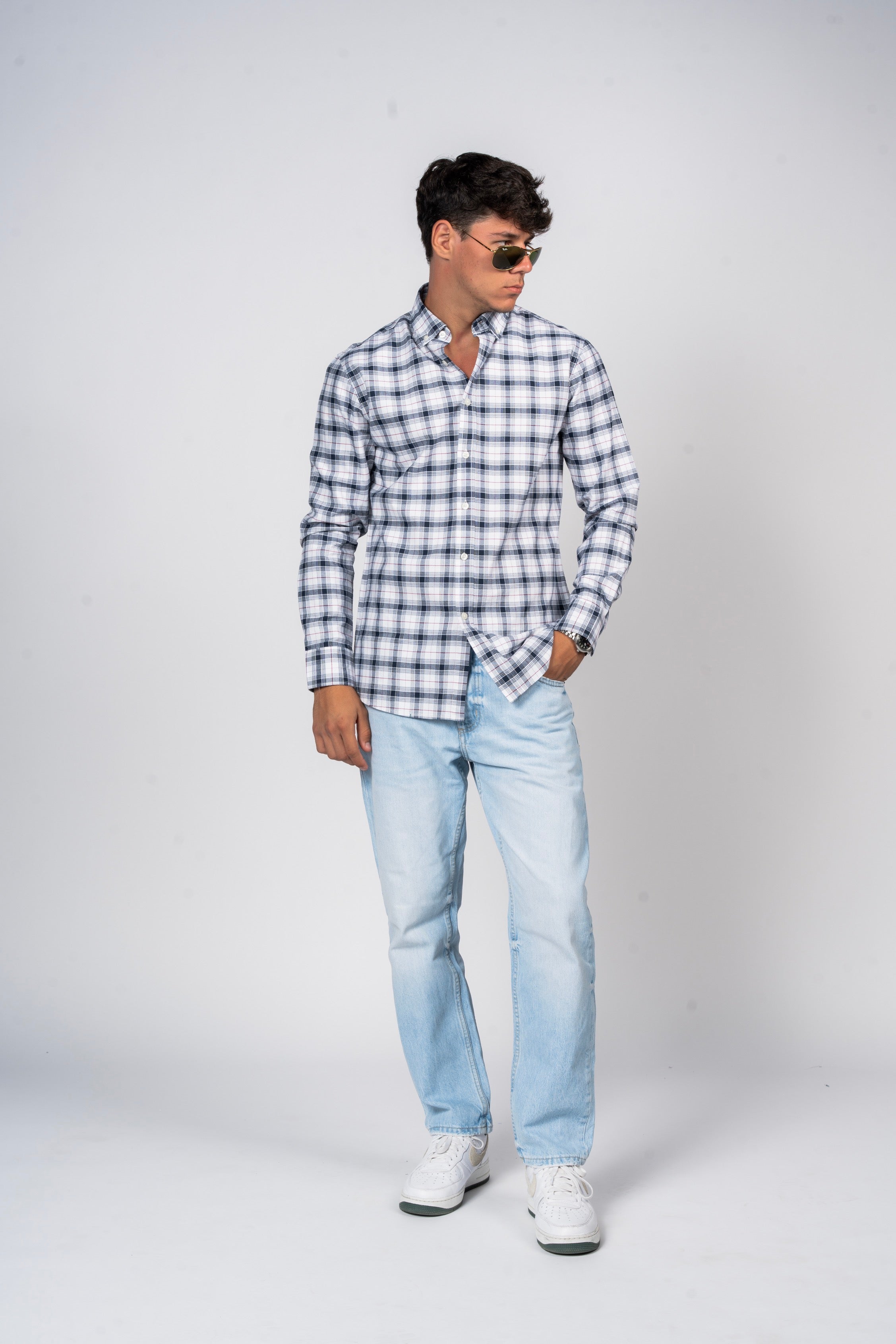 قميص SHIRTS PRO من القطن بأكمام طويلة وقصّة أنيقة - Mood Indigo Checker