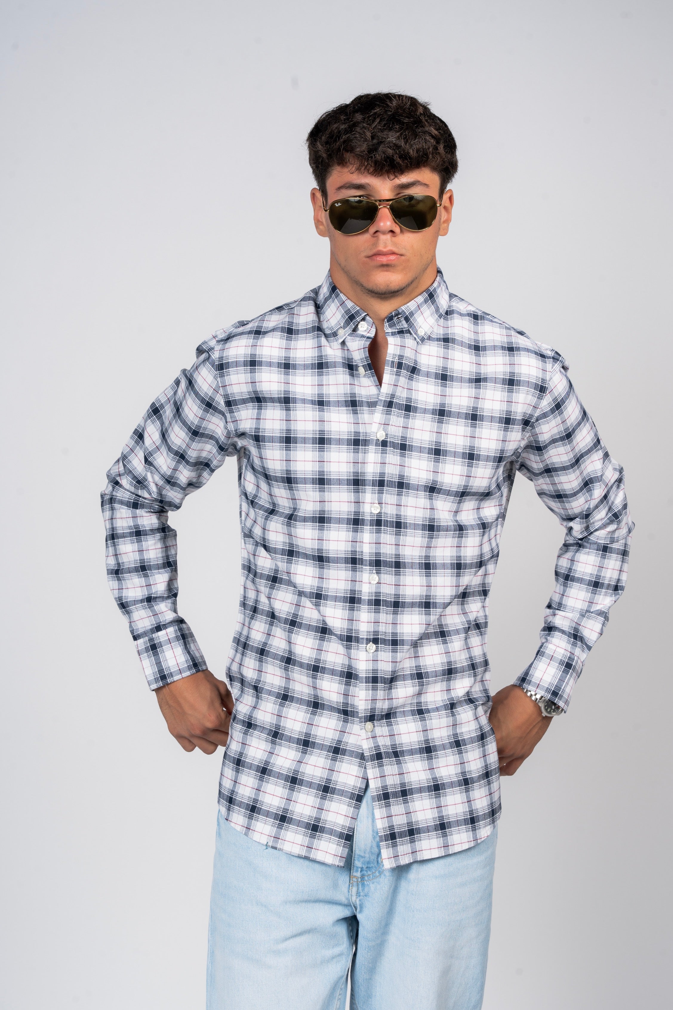 قميص SHIRTS PRO من القطن بأكمام طويلة وقصّة أنيقة - Mood Indigo Checker