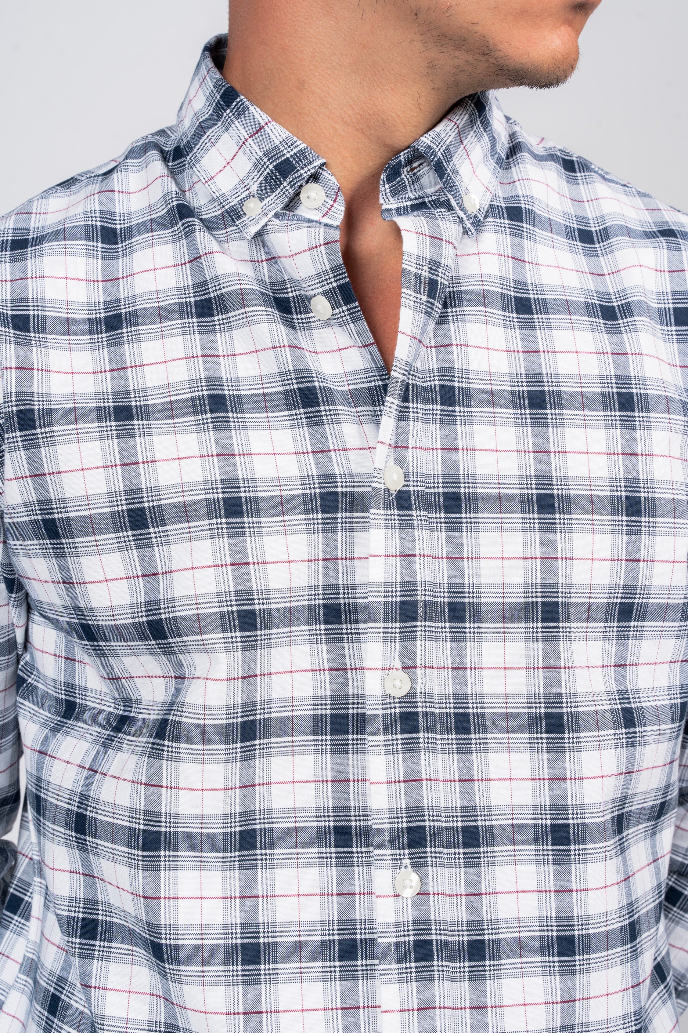 قميص SHIRTS PRO من القطن بأكمام طويلة وقصّة أنيقة - Mood Indigo Checker