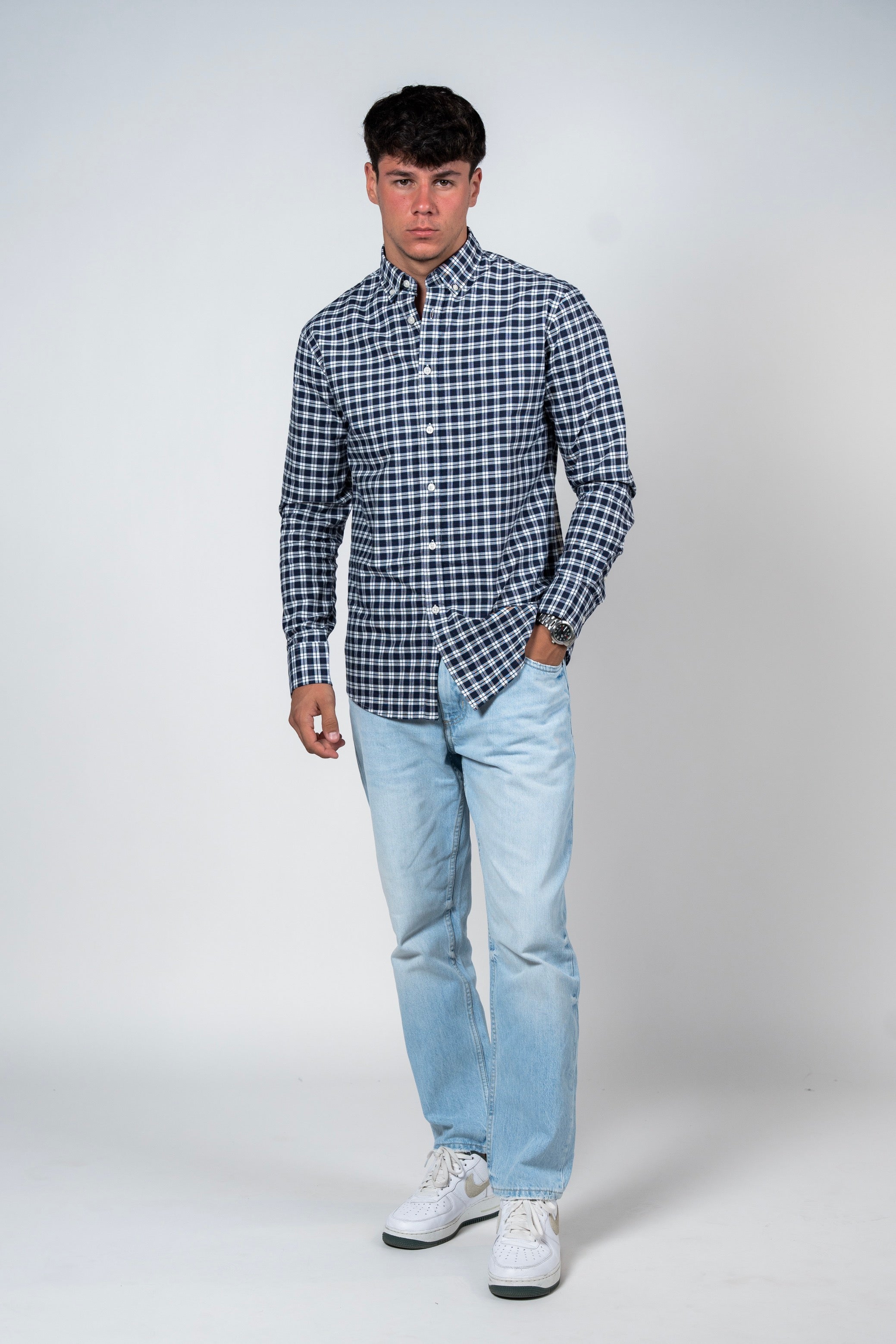 قميص SHIRTS PRO من القطن بأكمام طويلة وقصّة أنيقة - Mood Indigo Checker