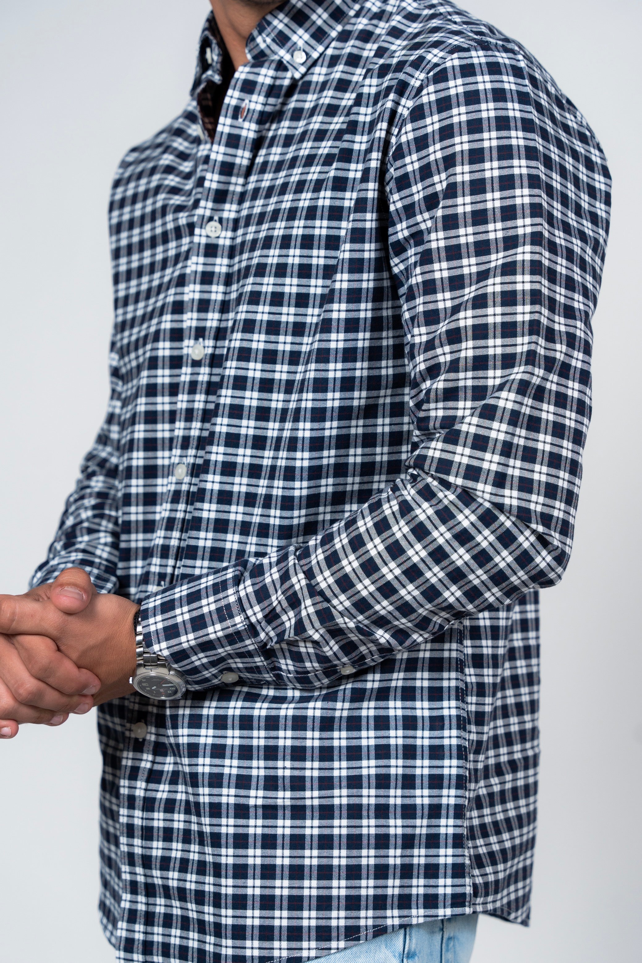 قميص SHIRTS PRO من القطن بأكمام طويلة وقصّة أنيقة - Mood Indigo Checker