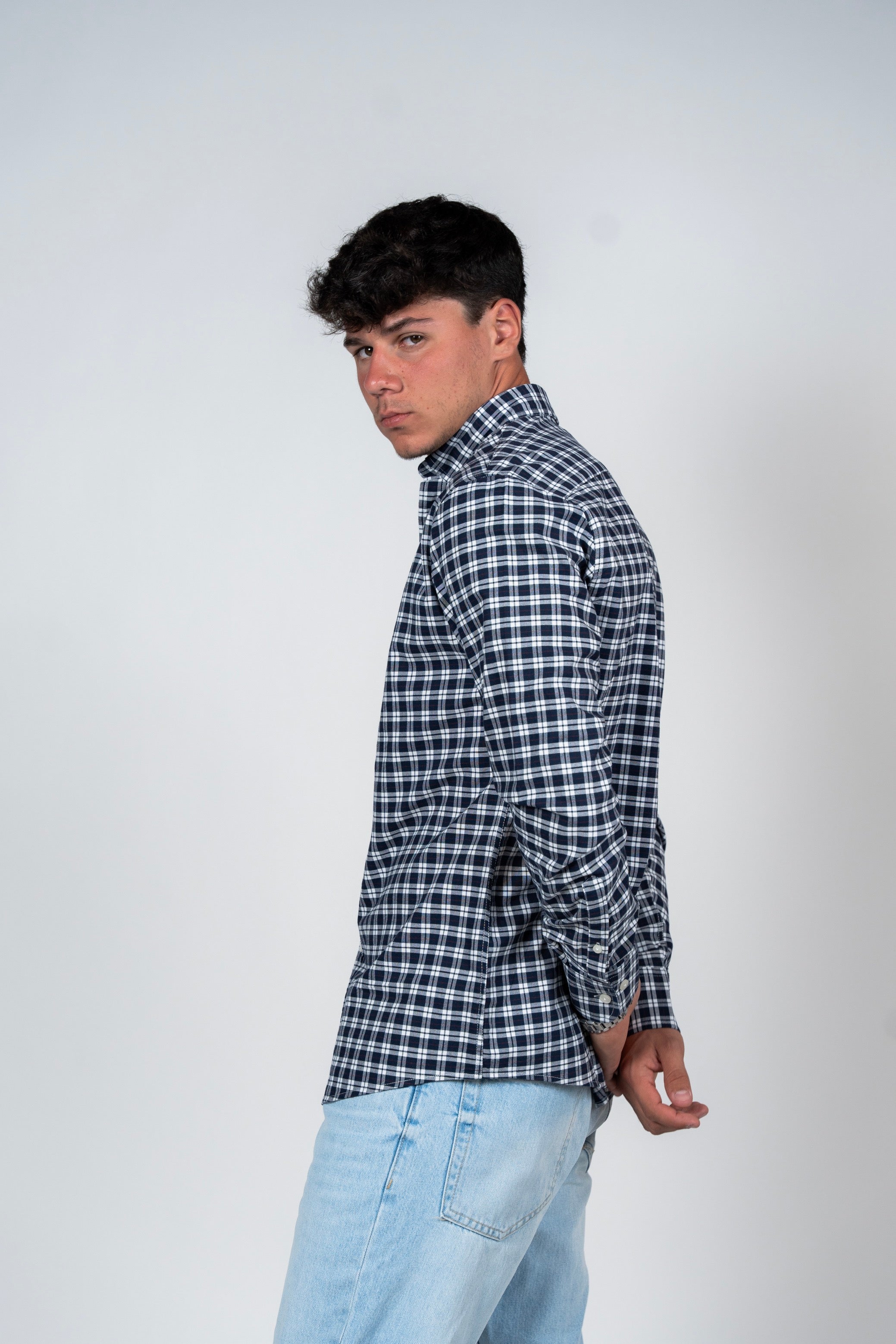 قميص SHIRTS PRO من القطن بأكمام طويلة وقصّة أنيقة - Mood Indigo Checker