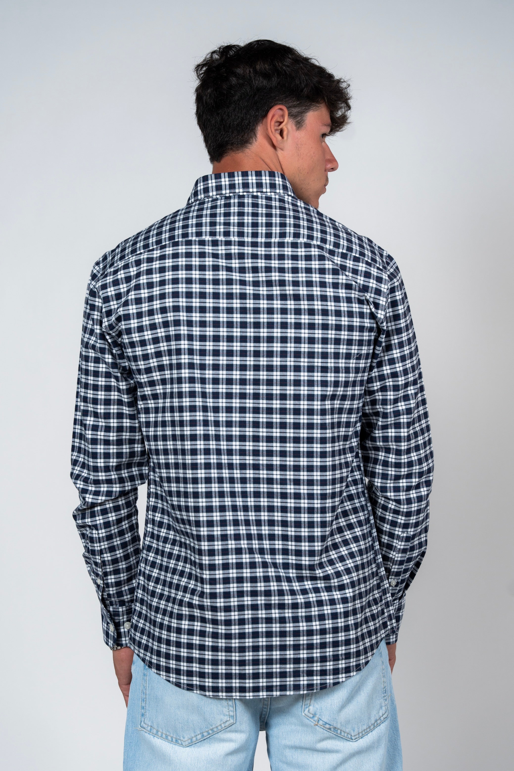 قميص SHIRTS PRO من القطن بأكمام طويلة وقصّة أنيقة - Mood Indigo Checker