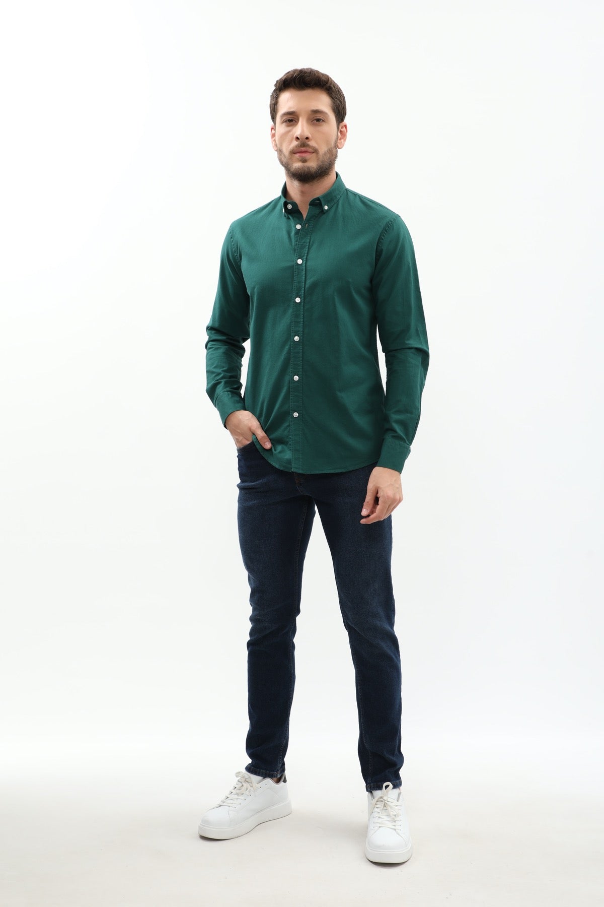 SHIRTPRO 100% Cotton Basket Fabric Regular Fit Long Sleeve Button-Down Collar Shirt in Ponderosa Pine Color