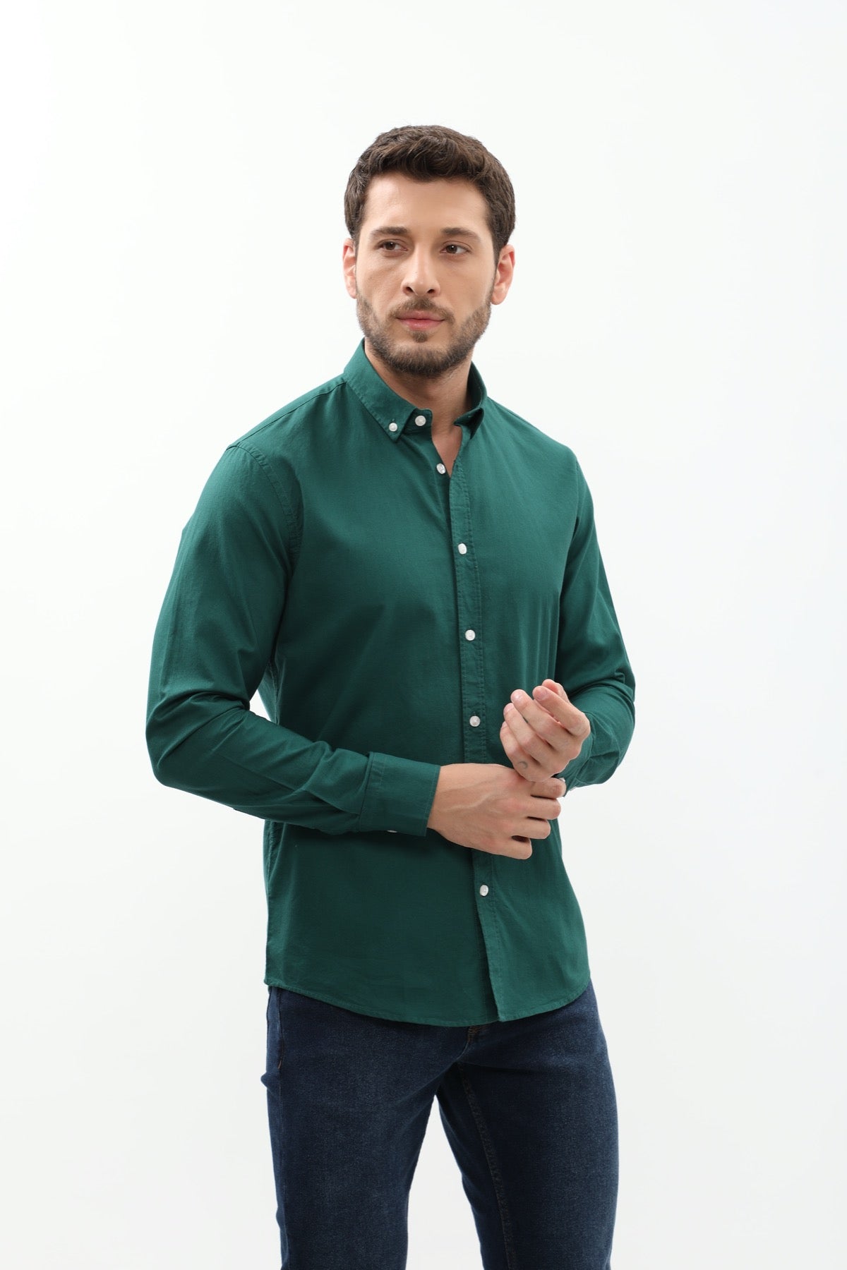 SHIRTPRO 100% Cotton Basket Fabric Regular Fit Long Sleeve Button-Down Collar Shirt in Ponderosa Pine Color