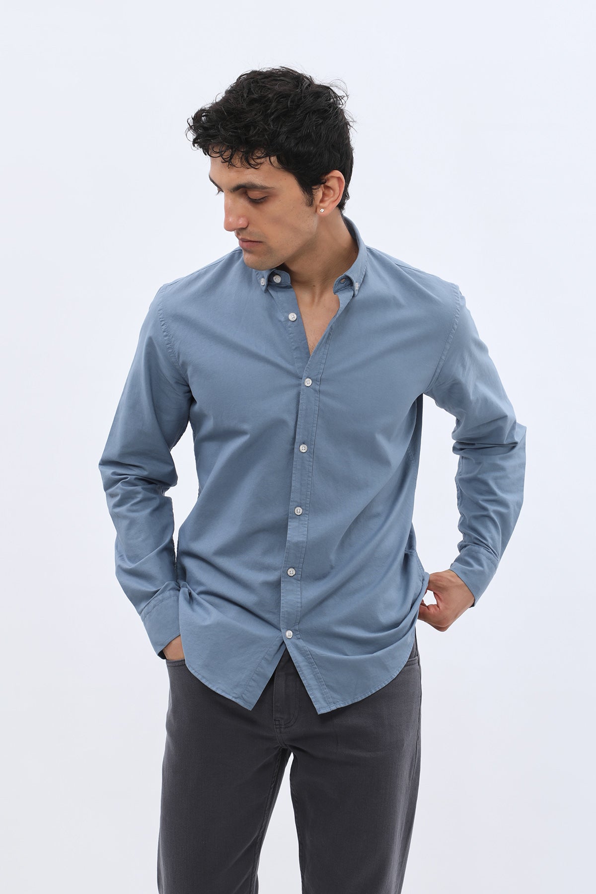 SHIRTPRO Oxford Regular Fit Long Sleeve Button-Down Collar Shirt - Light Blue Color