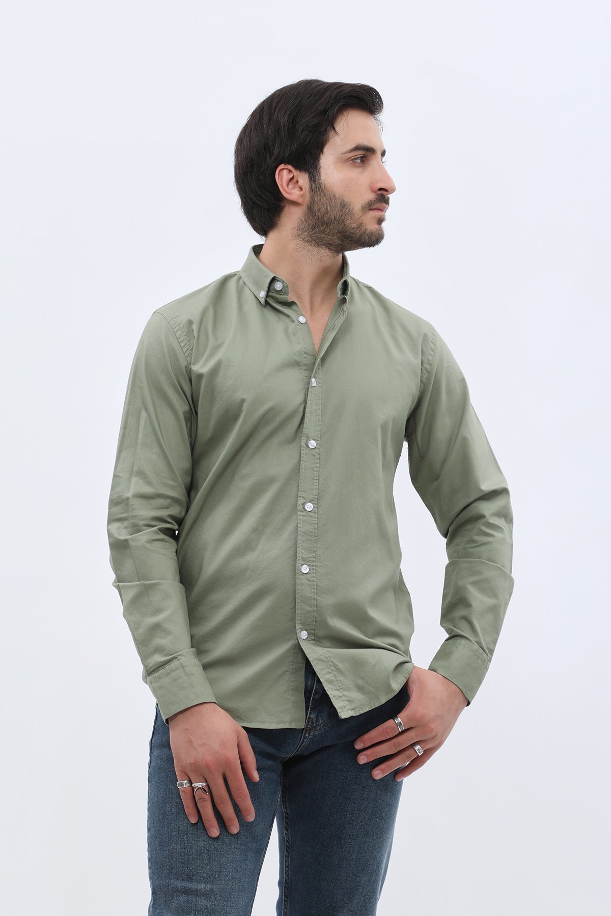 SHIRTPRO Oxford Regular Fit Long Sleeve Button-Down Collar Shirt - Oil Green Color