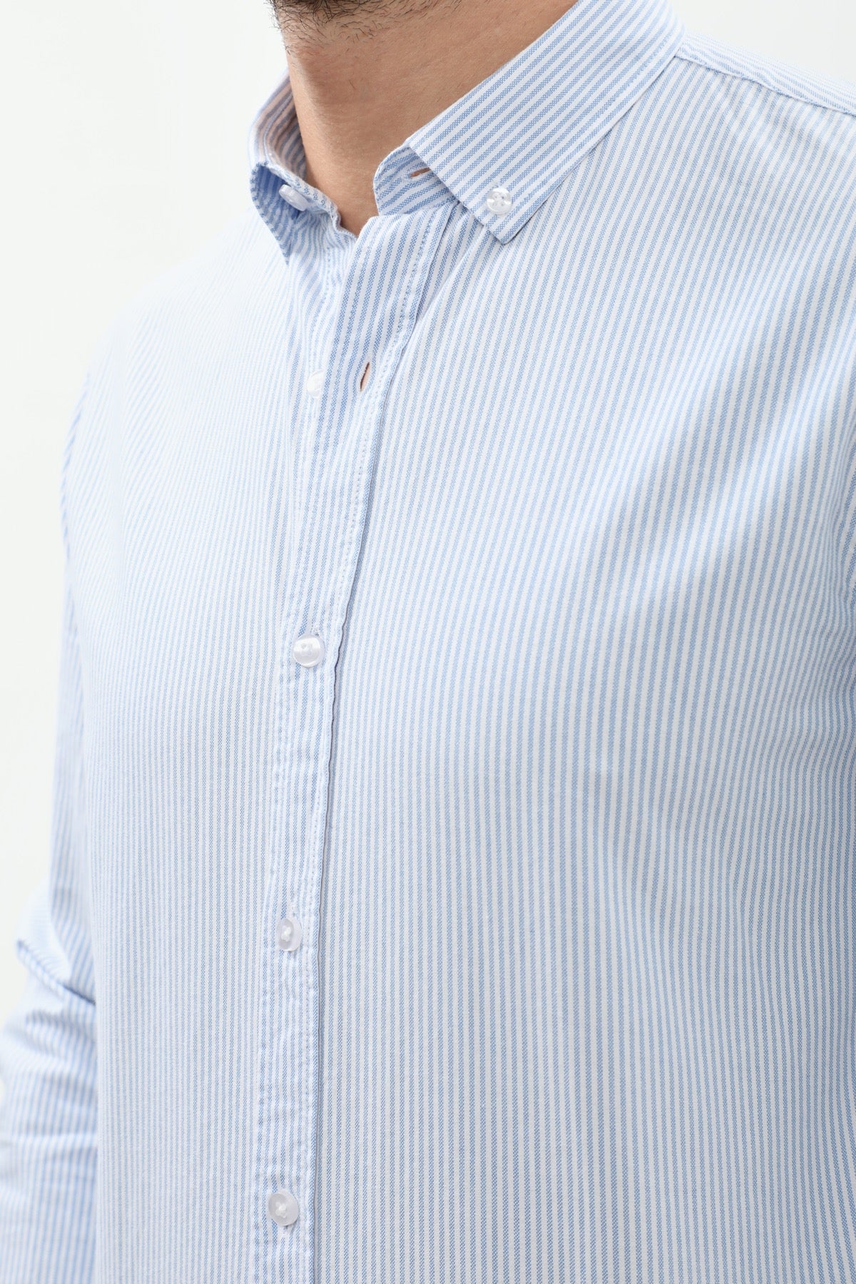 SHIRTPRO 100% Cotton Stripe Fabric Regular Fit Long Sleeve Button-Down Collar Shirt in BLUE Color