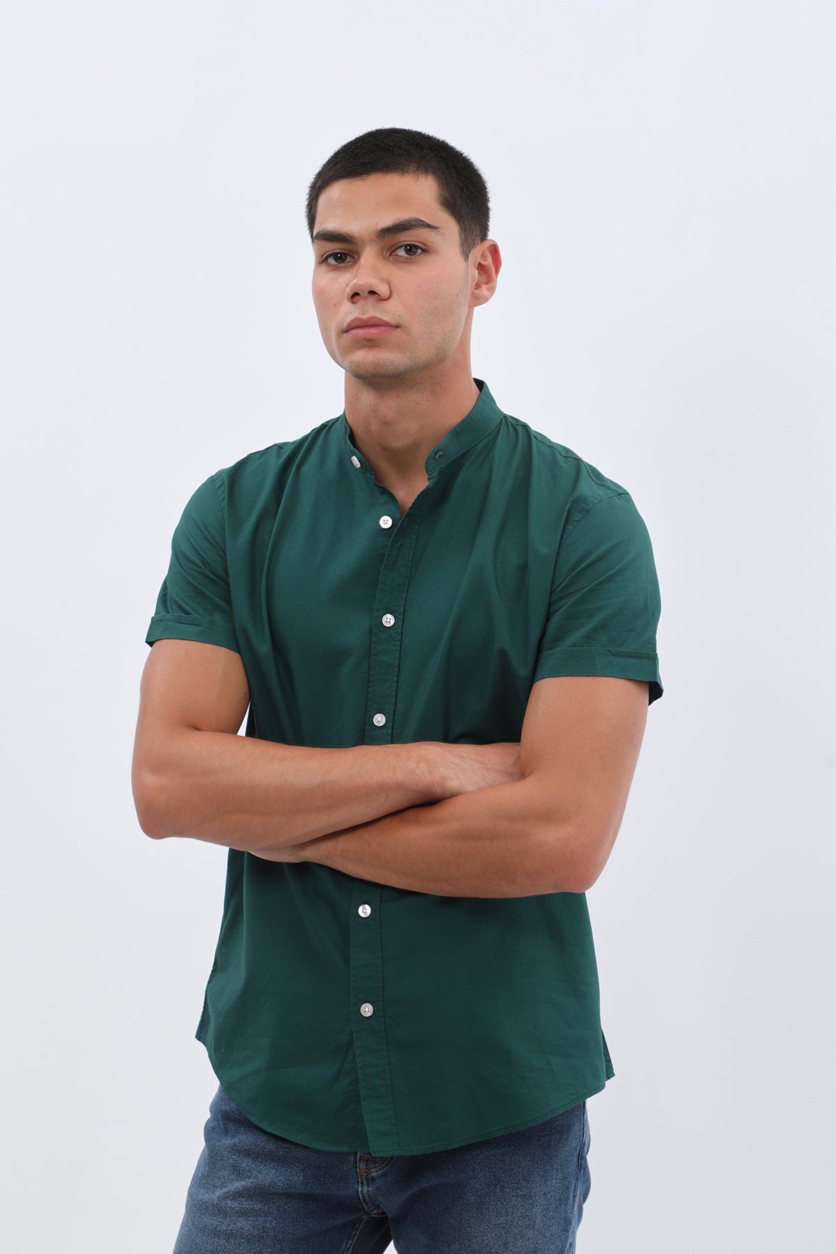 SHIRTPRO Oxford Regular Fit Short Sleeve Mao Collar Shirt - Ponderosa Pine Color