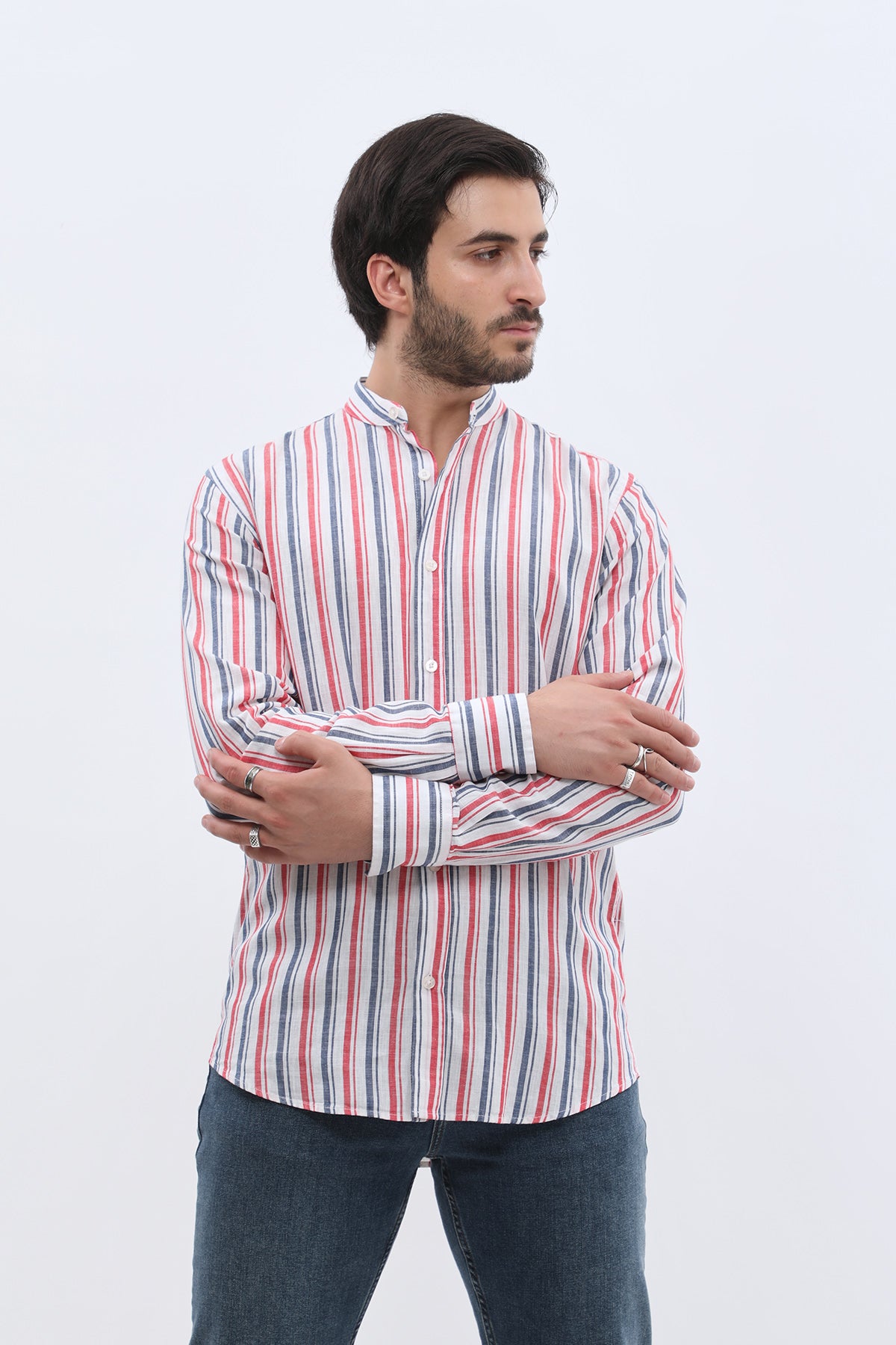 SHIRTPRO Cotton Regular Fit Long Sleeve Button-Down Collar Shirt in Red Color with Stripes