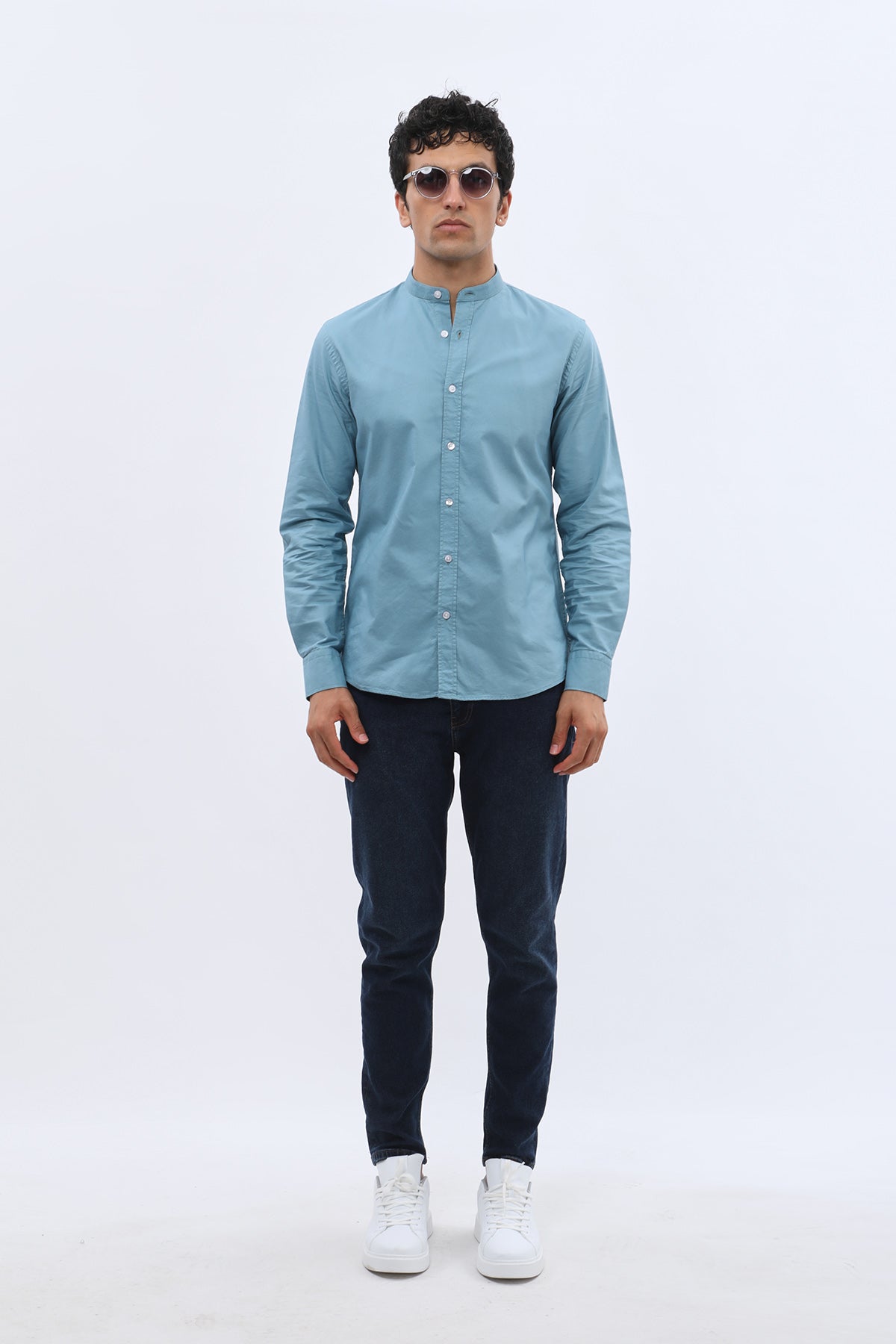 SHIRTPRO Oxford Regular Fit Long Sleeve Mao Collar Shirt - Adriatic