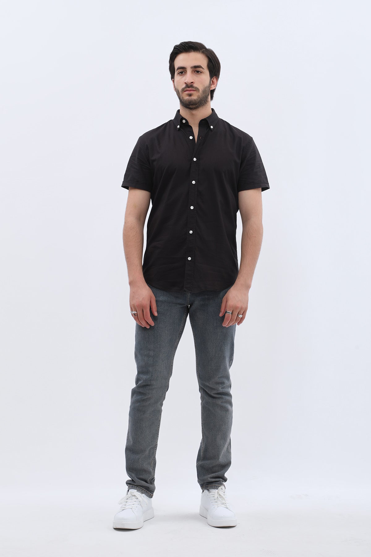 SHIRTPRO Oxford Regular Fit Short Sleeve Button-Down Collar Shirt - Black Color