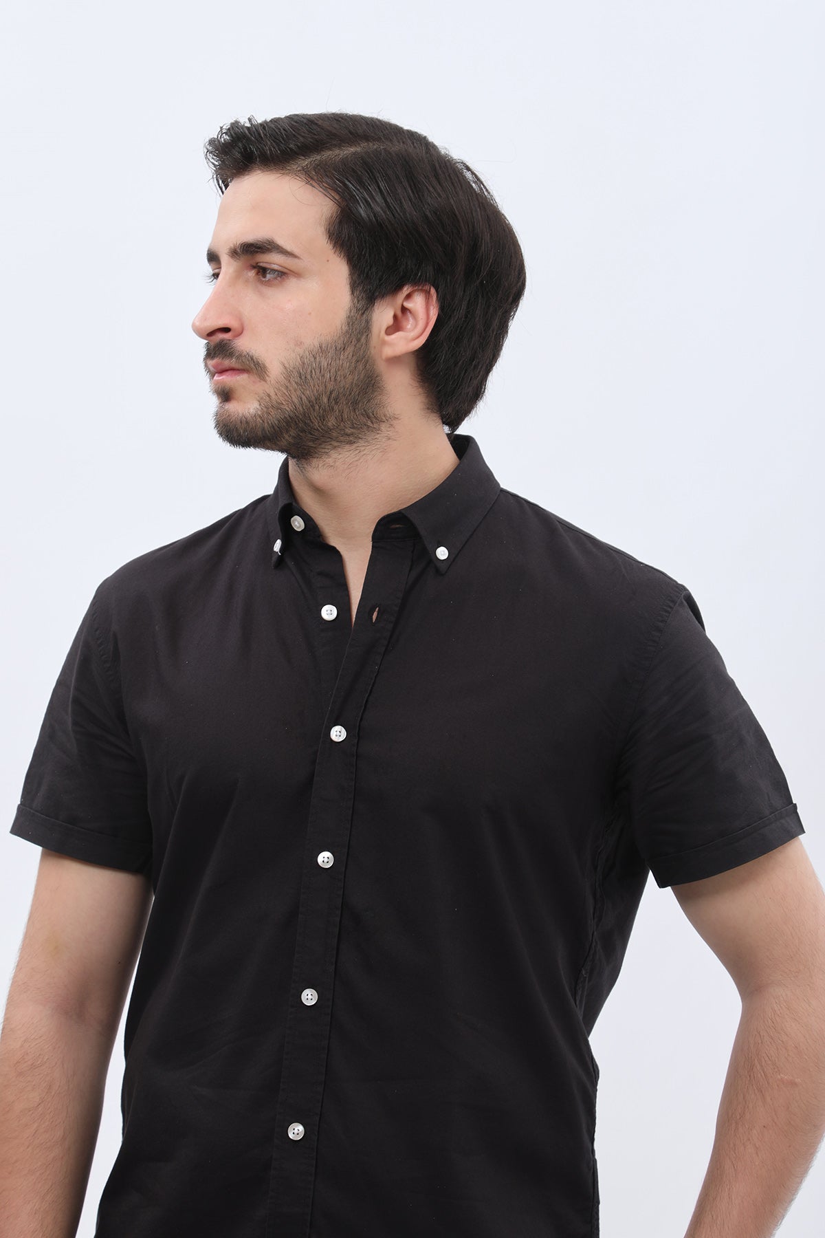 SHIRTPRO Oxford Regular Fit Short Sleeve Button-Down Collar Shirt - Black Color